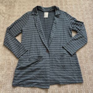 Anthropologie Dolan Blazer Women L Striped Cotton Gray Lightweight Soft Nautical
